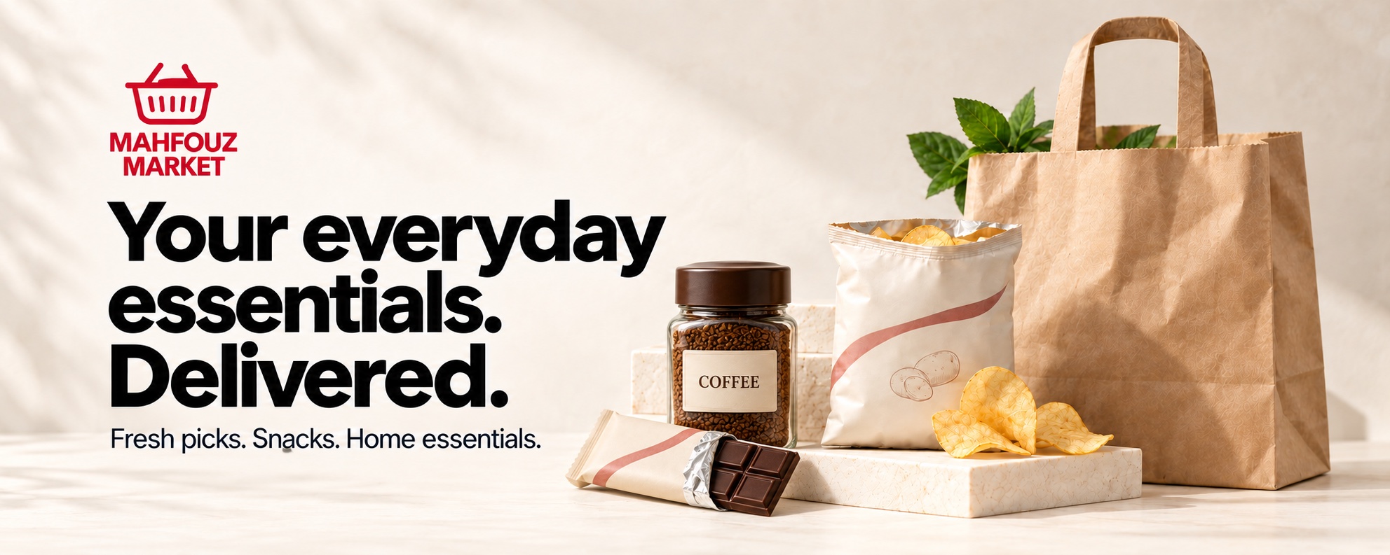 Mahfouz Market — Your everyday essentials. Delivered. Coffee, chocolate and snacks.